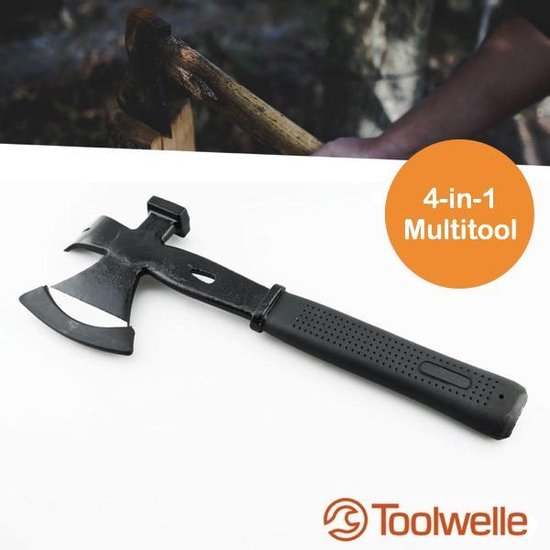 Hofftech Multifunctionele bijl met hamerkop en klauw / koevoet - gereedschap - campingartikelen - Zwart