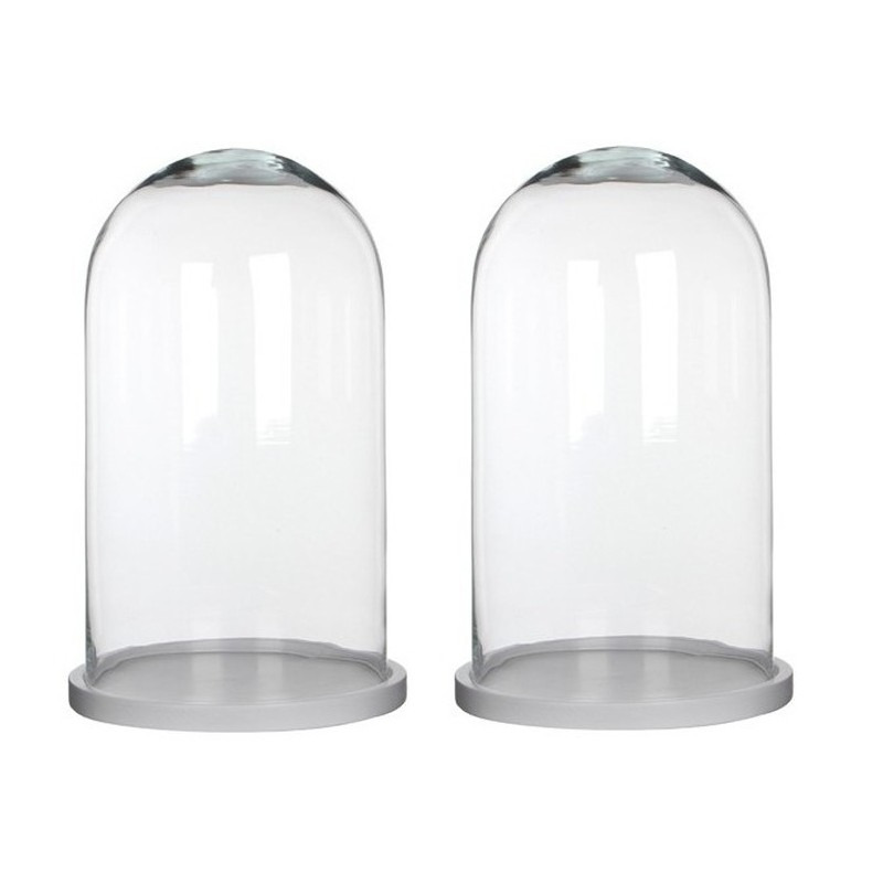Mica Decorations 2x Glazen decoratie stolpen Hella op witte houten plateau 23 x 38 cm - Home Deco stolpen - Woonaccessoires