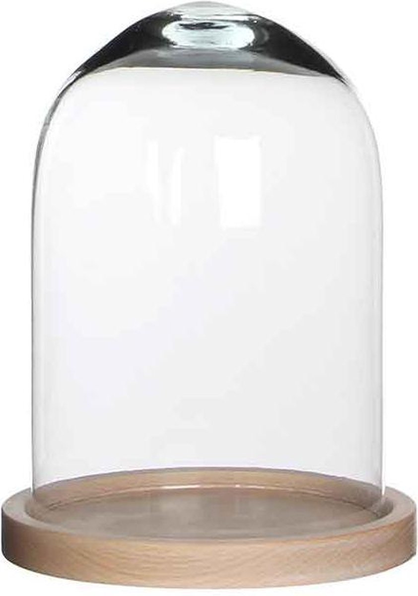 Mica Decorations Glazen decoratie stolp Hella op houten plateau 17 x 23 cm - Home Deco stolpen - Woonaccessoires