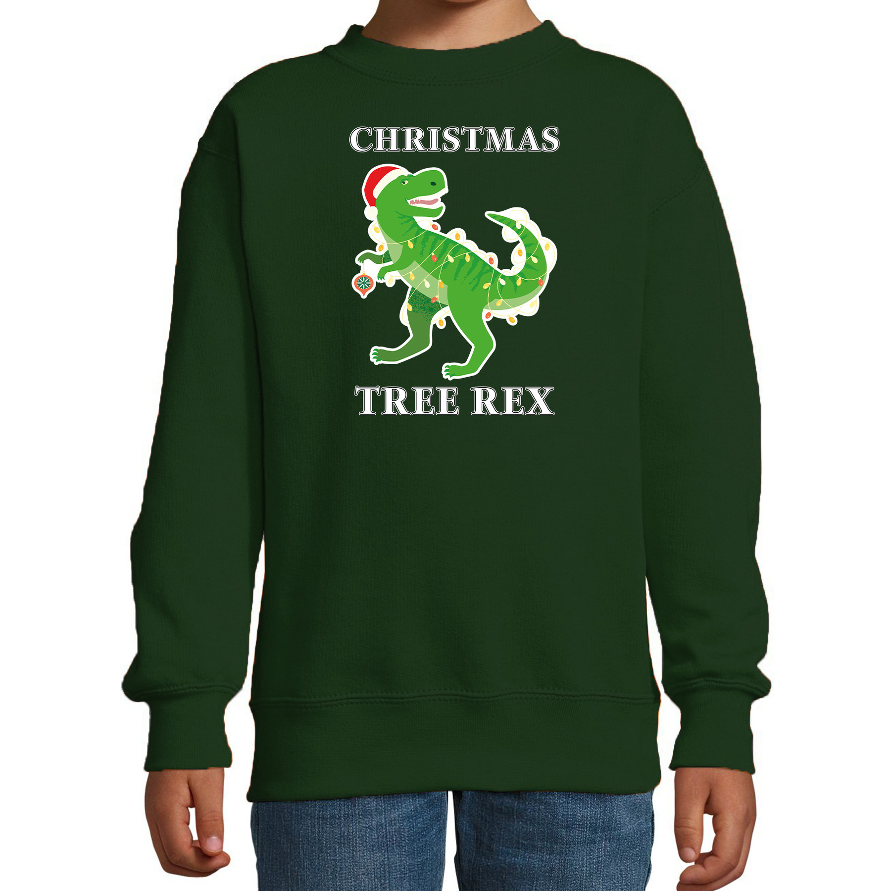 Bellatio Decorations Christmas tree rex Kerstsweater / Kerst trui voor kinderen - Kerstkleding / Christmas outfit - Groen