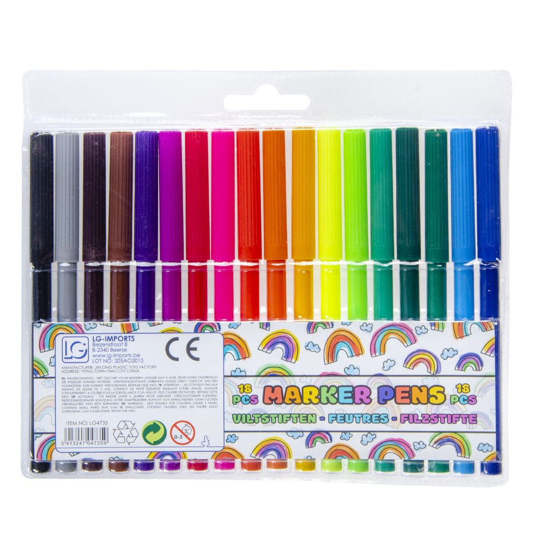 18x Gekleurde viltstiften in mapje - Viltstiften voor kinderen - Kleuren - Creatief speelgoed