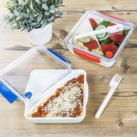 Transparant mete lunchbox met vorkje 1000 ml - Voedselbewaar trommel/broodtrommel - Blauw