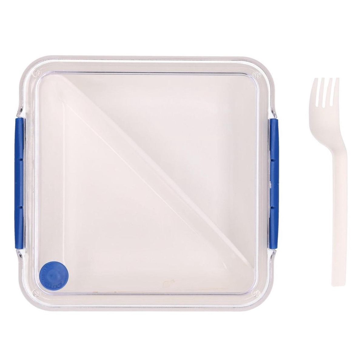 Transparant mete lunchbox met vorkje 1000 ml - Voedselbewaar trommel/broodtrommel - Blauw