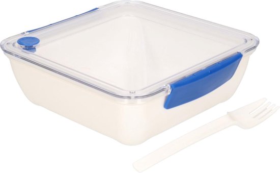 Transparant mete lunchbox met vorkje 1000 ml - Voedselbewaar trommel/broodtrommel - Blauw