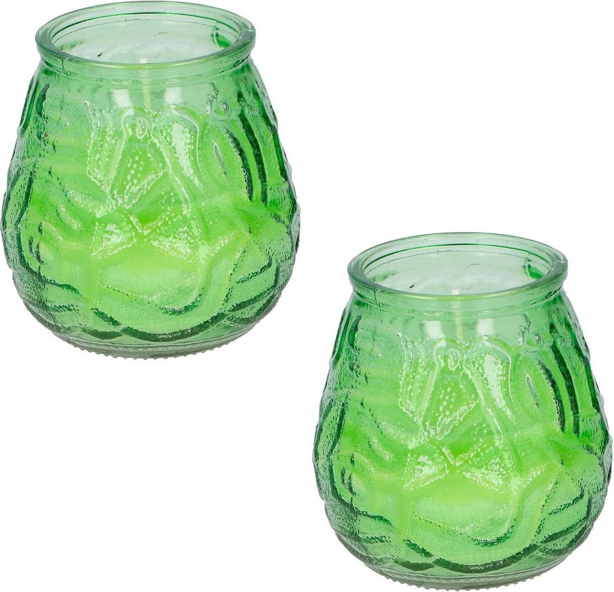 Arti Casa Set van 3x stuks Citronella lowboy tuin kaarsen in glas 10 cm - Anti muggen/insecten artikelen - Groen