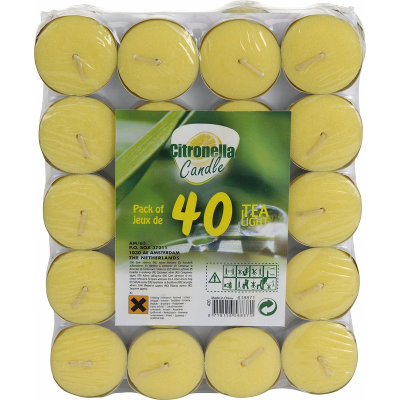 Geurkaarsjes citronella 40 stuks - Citroengeur theelichten - Geel