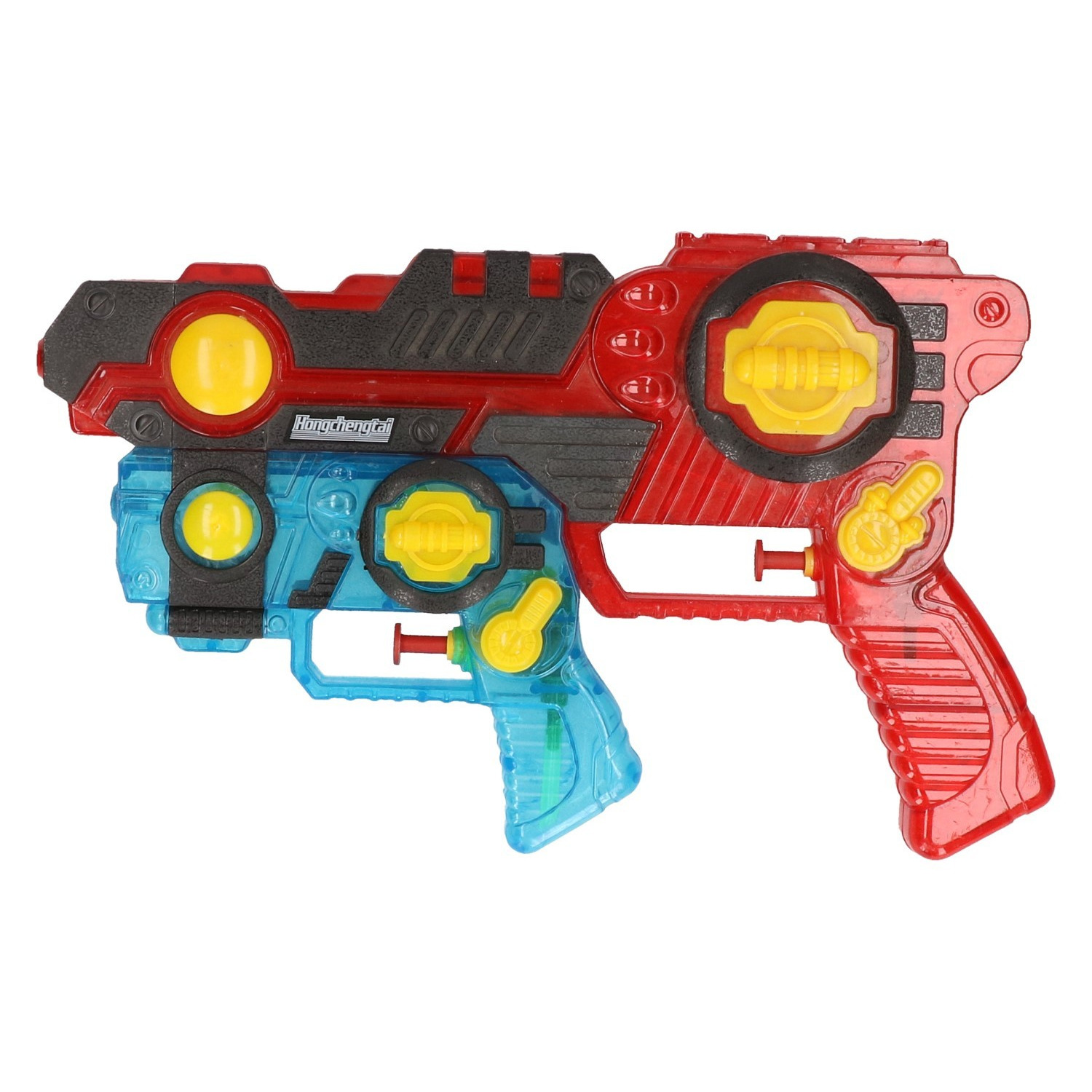 1x Waterpistolen/waterpistool 2-delig van 26 cm rood/blauw kinderspeelgoed - waterspeelgoed van kunststof