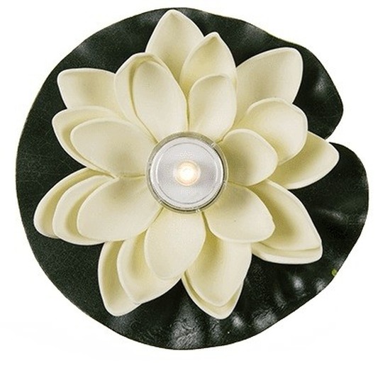 te decoratie waterlelies met LED-licht 13 cm - kunstbloemen en vijverplanten - Wit
