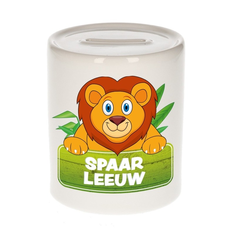 Bellatio Decorations Kinder spaarpot met spaar leeuw opdruk - keramiek - leeuwen spaarpotten