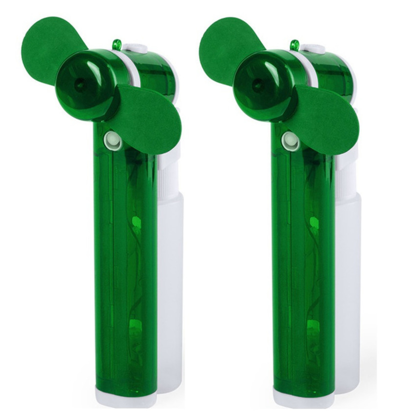 Set van 2x stuks zak ventilators/waaiers met water verstuiver - Mini hand ventilators van 16 cm - Groen