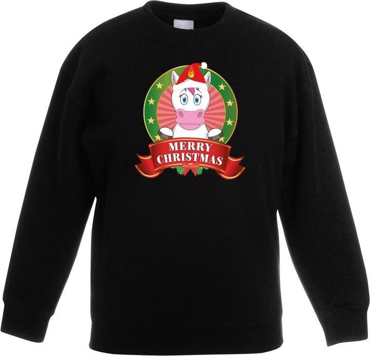 e kersttrui met een eenhoorn jongens en meisjes - Kerstruien kind - Zwart