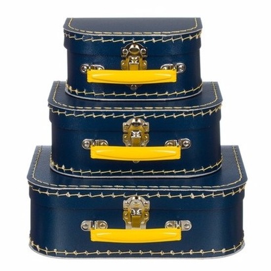 Kinderkoffertje navy/geel 16 cm