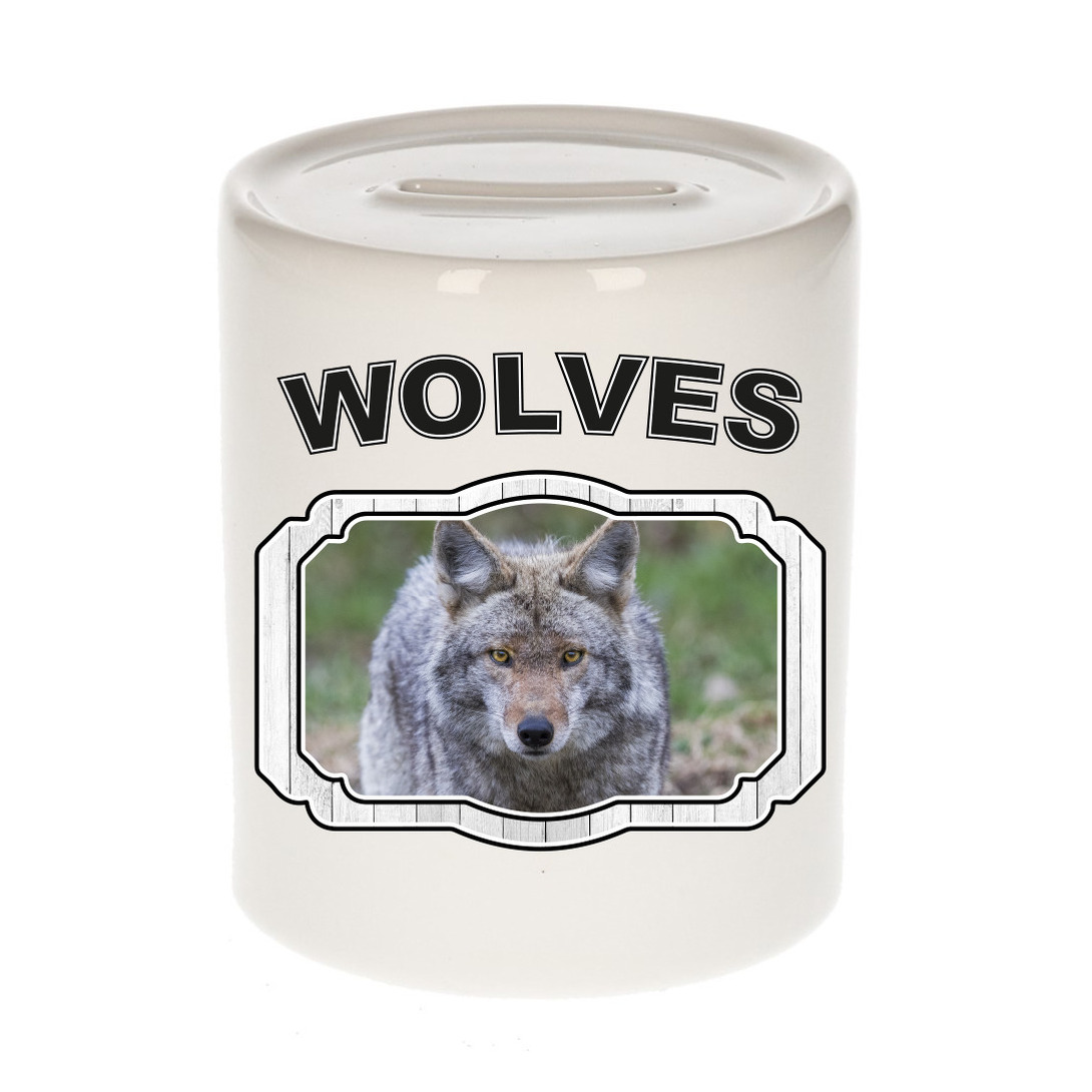 Bellatio Decorations Dieren liefhebber wolf spaarpot 9 cm jongens en meisjes - keramiek - Cadeau spaarpotten wolven liefhebber