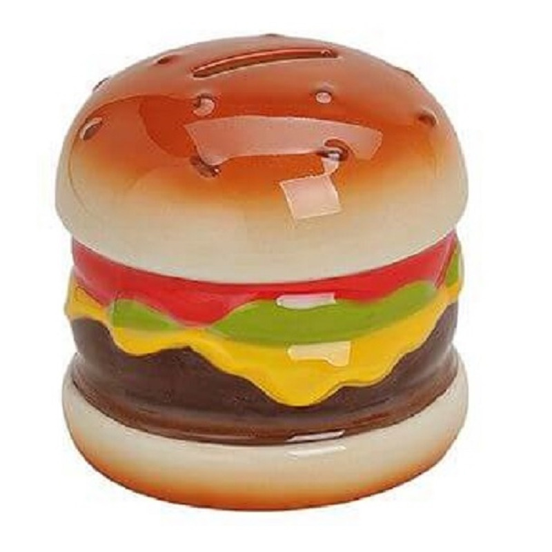 Spaarpot hamburger 10 x 9 x 9 cm - Hamburger cadeau spaarpotten - Geld sparen - Leren omgaan met geld