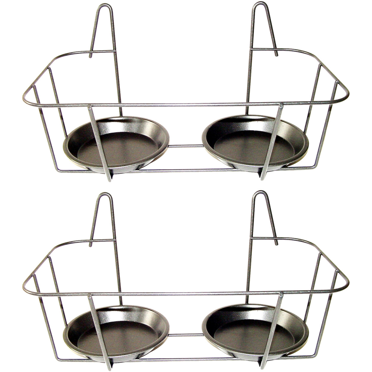 2x Dubbele zilveren bloempot muurhangers voor potmaat 20 cm metaal - Muurpothangers voor plantenbakken/bloembakken - Tuin/muur decoraties - Silver