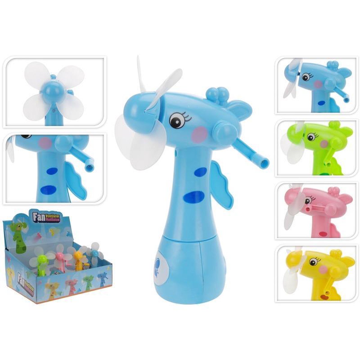 Blauwe waterspray ventilator giraffe 15 cm voor kinderen - Zomer ventilator met waterverstuiver voor extra verkoeling - Roze