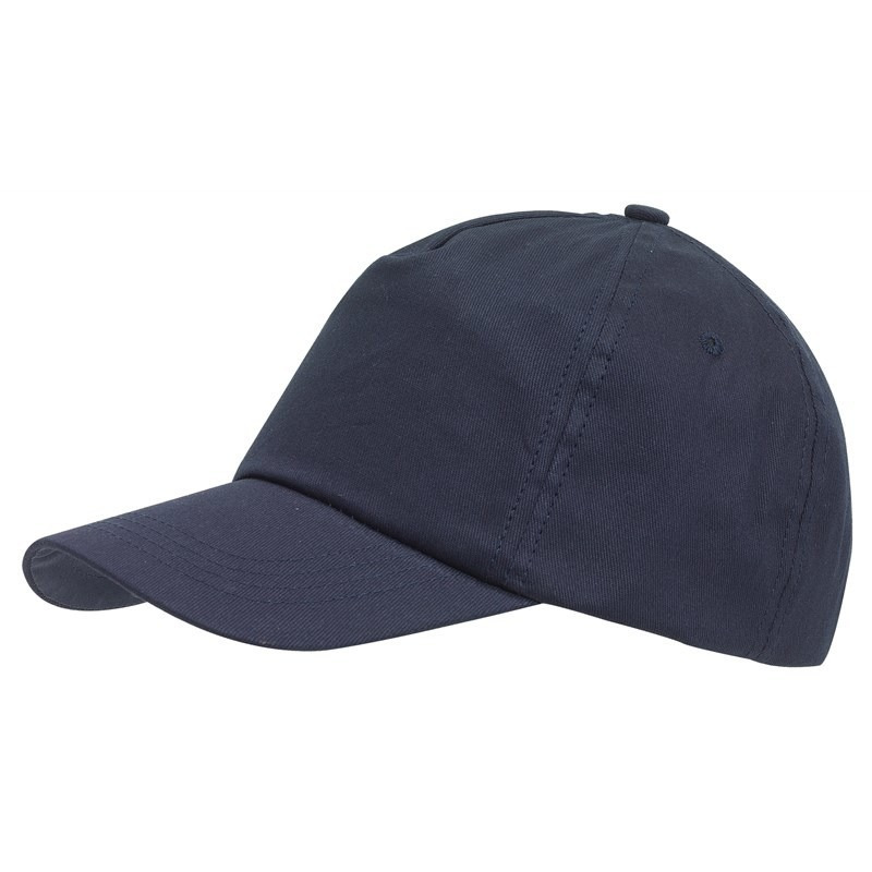 Donkerblauwe baseballcap 5-panel voor volwassenen met klittenbandsluiting