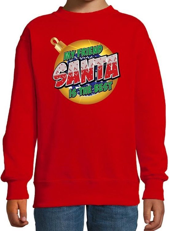 Bellatio Decorations Foute kersttrui / sweater My friend Santa is the best voor kinderen - kerstkleding / christmas outfit - Rood