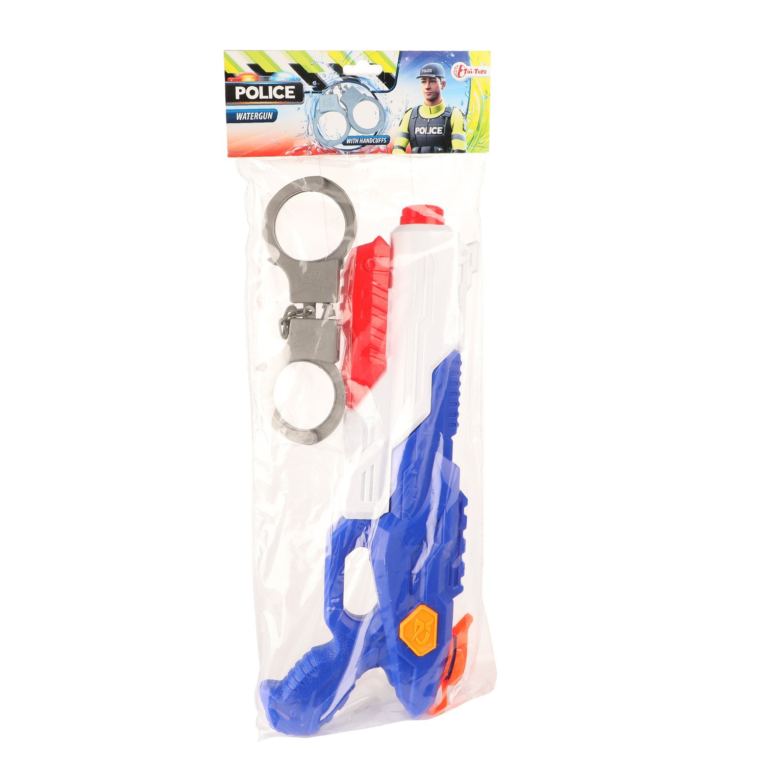 1x Waterpistolen/waterpistool politie van 40 cm inclusief handboeien kinderspeelgoed - waterspeelgoed van kunststof - Blauw