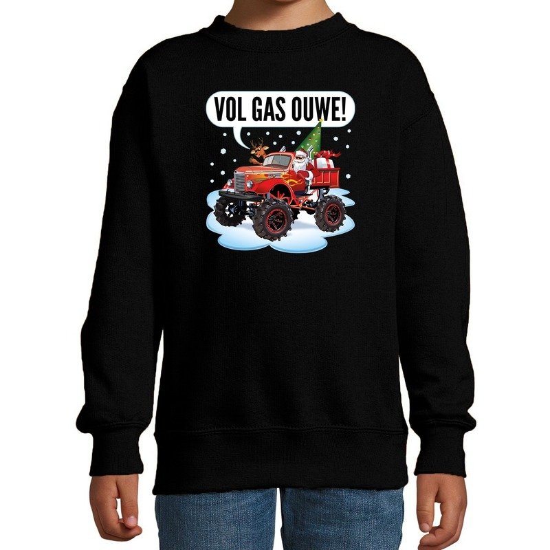 Bellatio Decorations Foute kersttrui / sweater monstertruck - vol gas ouwe - stoeree kersttrui voor kinderen - kerstkleding / christmas outfit - Zwart