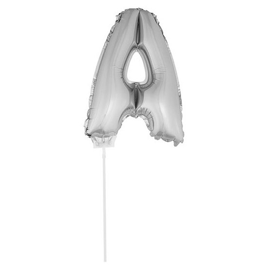 Zilveren opblaas letter ballon A op stokje 41 cm - Silver