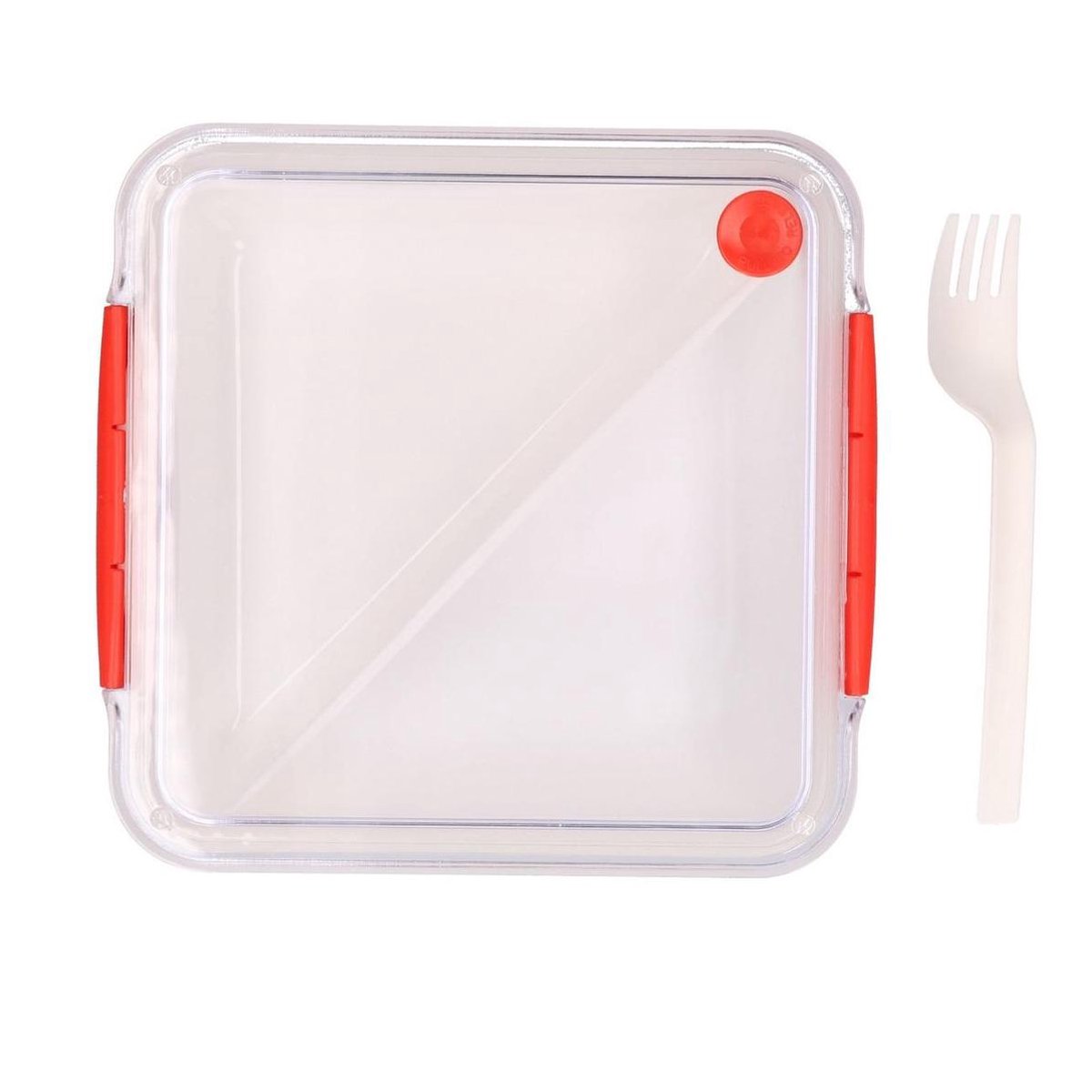 Transparant met rode lunchbox met vorkje 1000 ml - Voedselbewaar trommel/btrommel - Rood