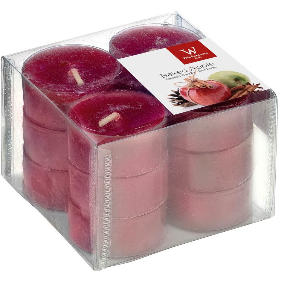 Trend Candles 12x Geurtheelichtjes gebakken appel/bordeaux 4 branduren - Geurkaarsen gebakken appelgeur/appeltaart geur - Waxinelichtjes - Rood