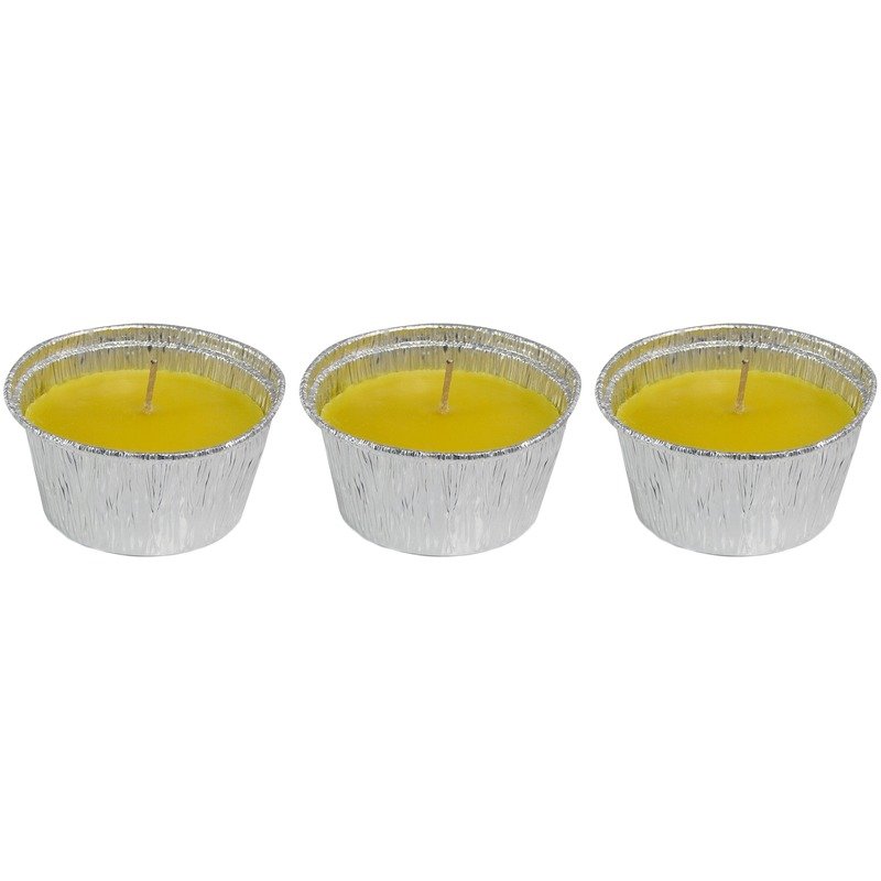 Trend Candles 3x Geurkaarsen citronella tegen muggen 6 branduren - Geurkaarsen citrus geur - Glazen lantaarn - Anti-muggen citronella - Geel