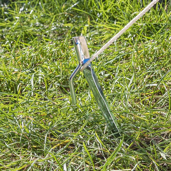 6x Stuks grondpennen/tentharingen metaal met haak 25 cm - camping/kampeer accessoires - Silver