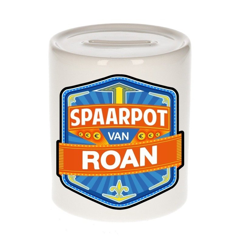 Bellatio Decorations Kinder spaarpot voor Roan - keramiek - naam spaarpotten