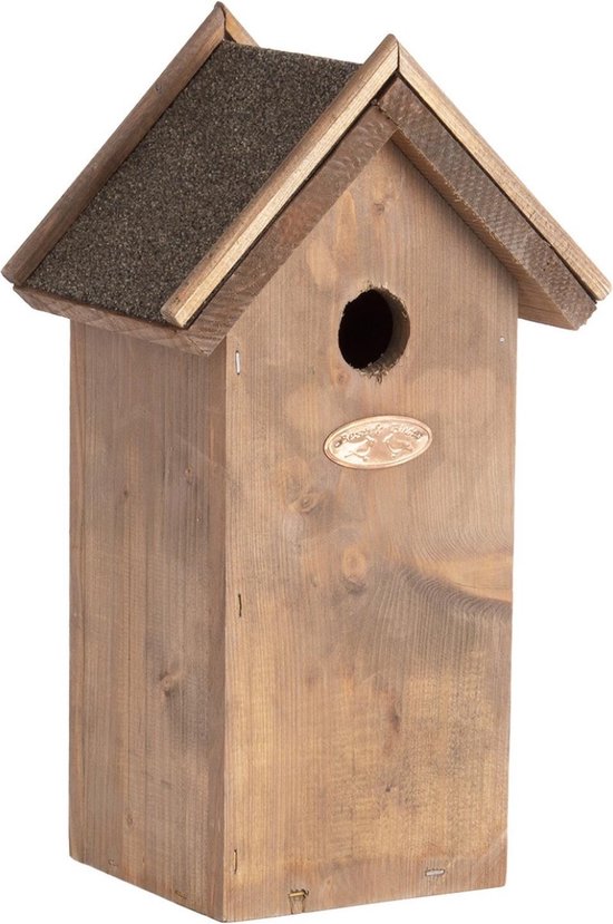 Houten vogelhuisje/nesthuisje koolmees 31.5 cm met kijkluik - Vurenhouten vogelhuisjes tuindecoraties - Vogelnestje voor kleine tuinvogeltjes - Bruin