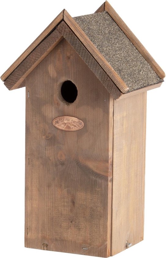 Houten vogelhuisje/nesthuisje koolmees 31.5 cm met kijkluik - Vurenhouten vogelhuisjes tuindecoraties - Vogelnestje voor kleine tuinvogeltjes - Bruin