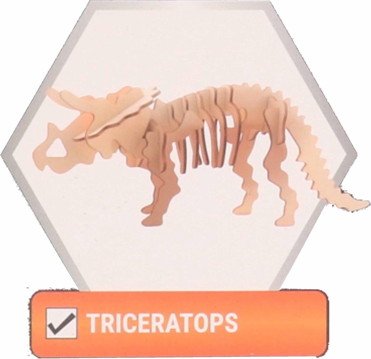 Houten 3D puzzel dinosaurus Triceratops 21 cm - Dino bouwspeelgoed Triceratops - Bruin