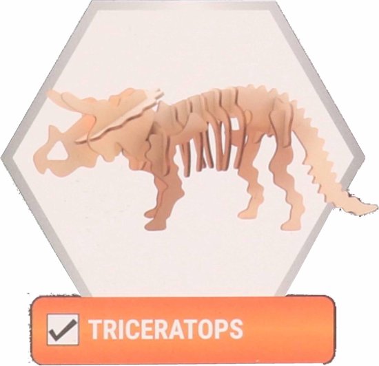 Houten 3D puzzel dinosaurus Triceratops 21 cm - Dino bouwspeelgoed Triceratops - Bruin