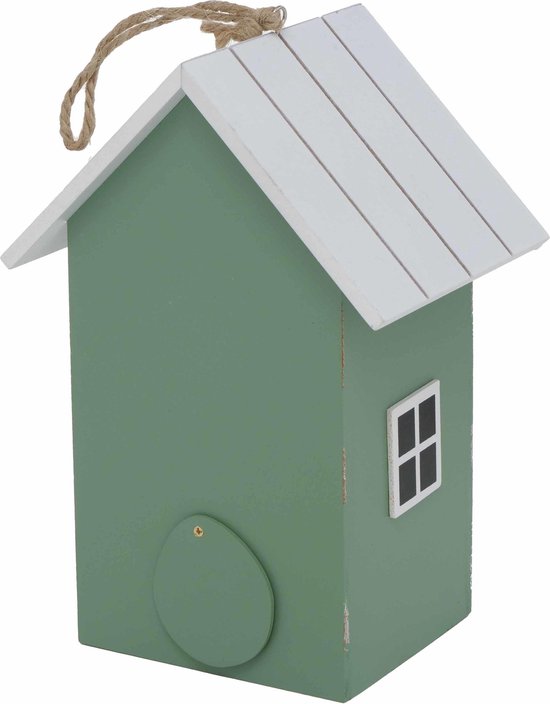 2x Vogelhuisje/nestkastjes groen/wit hout 22 cm - Vogelhuisjes tuindecoraties