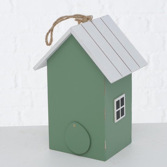 2x Vogelhuisje/nestkastjes groen/wit hout 22 cm - Vogelhuisjes tuindecoraties