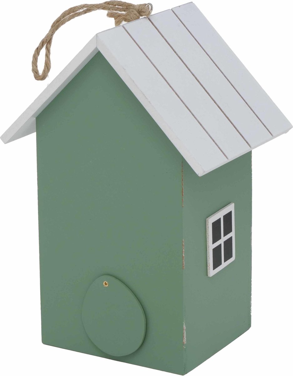 2x Vogelhuisje/nestkastjes groen/wit hout 22 cm - Vogelhuisjes tuindecoraties