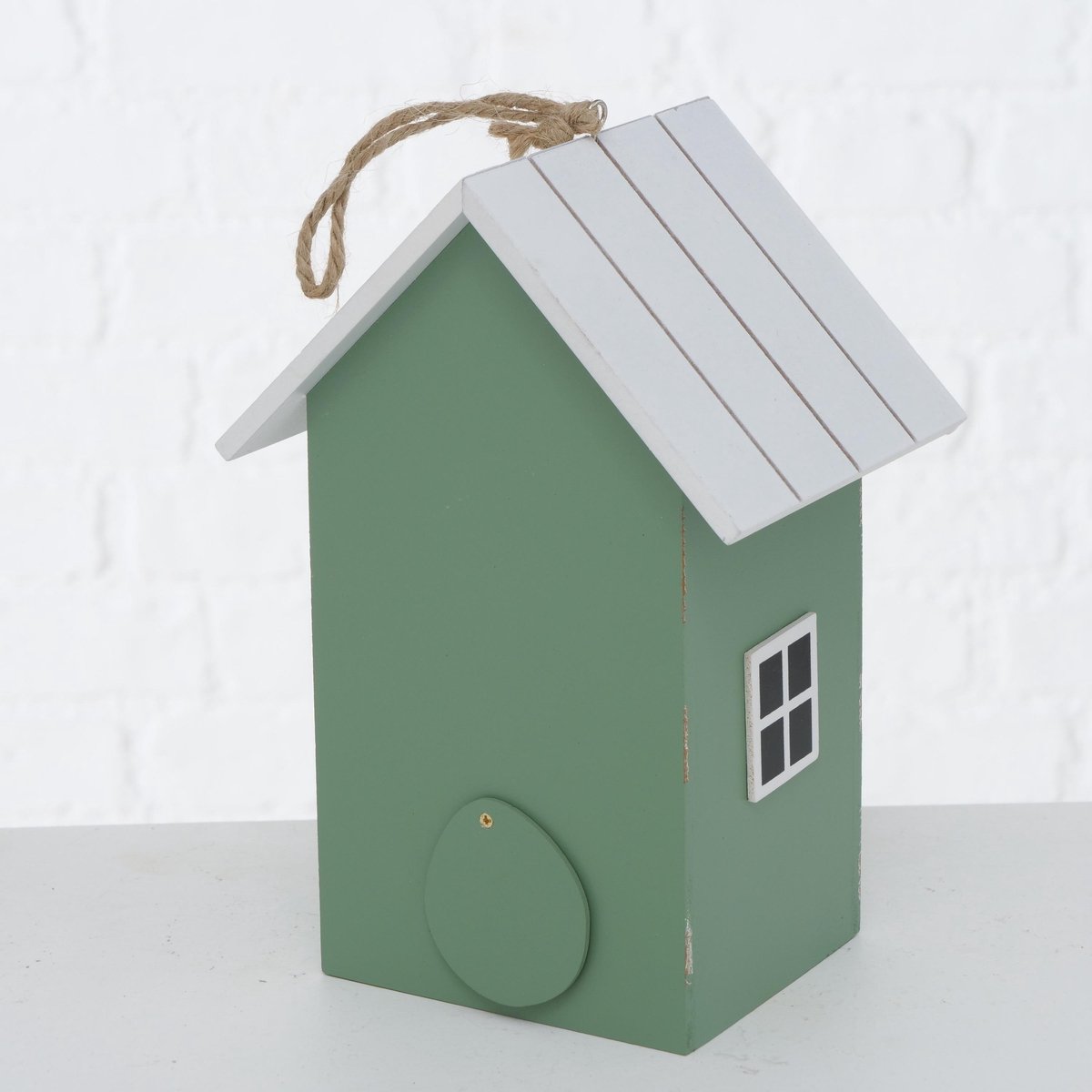 2x Vogelhuisje/nestkastjes groen/wit hout 22 cm - Vogelhuisjes tuindecoraties