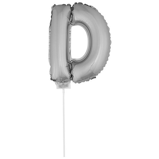 Zilveren opblaas letter ballon D op stokje 41 cm - Silver