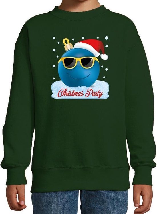 Bellatio Decorations Foute kersttrui / sweater Christmas party met coole / stoere kerstbal - voor jongens - kerstkleding / christmas outfit - Groen