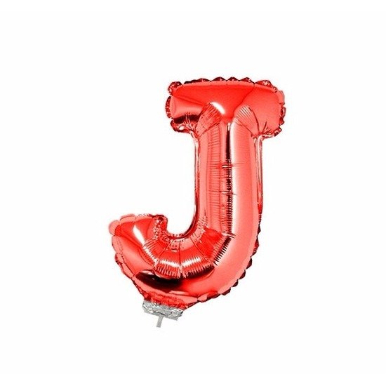 Rode opblaas letter ballon J op stokje 41 cm - Rood