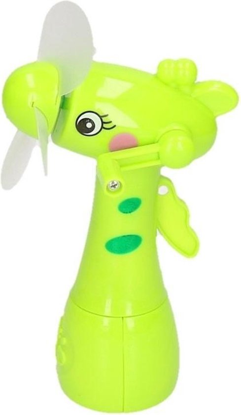 e waterspray ventilator giraffe 15 cm voor kinderen - Zomer ventilator met waterverstuiver voor extra verkoeling - Groen