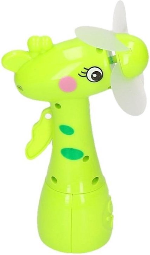 e waterspray ventilator giraffe 15 cm voor kinderen - Zomer ventilator met waterverstuiver voor extra verkoeling - Groen