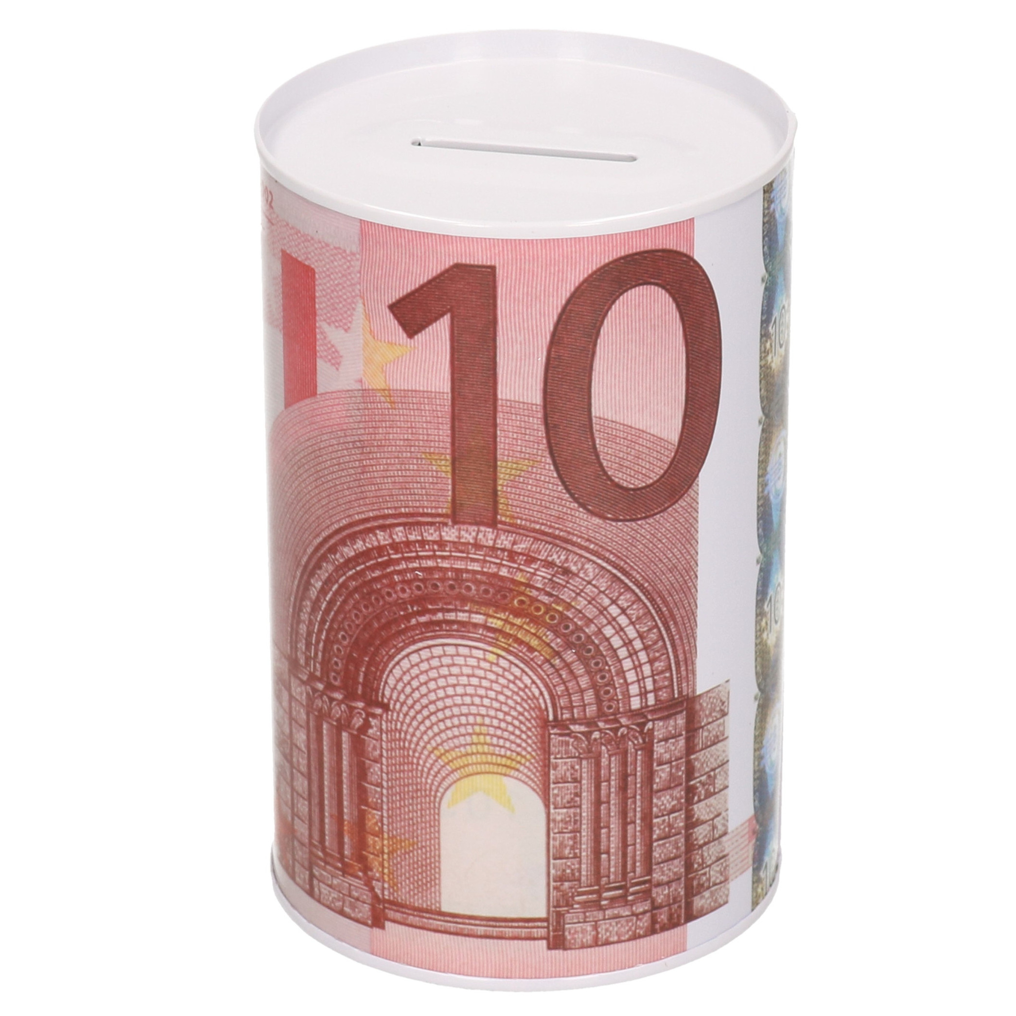 Spaarpot 10 euro biljet 8 x 15 cm - Blikken/metalen spaarpotten met euro biljetten - Roze