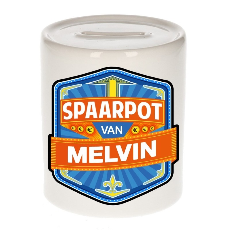 Bellatio Decorations Kinder spaarpot voor Melvin - keramiek - naam spaarpotten