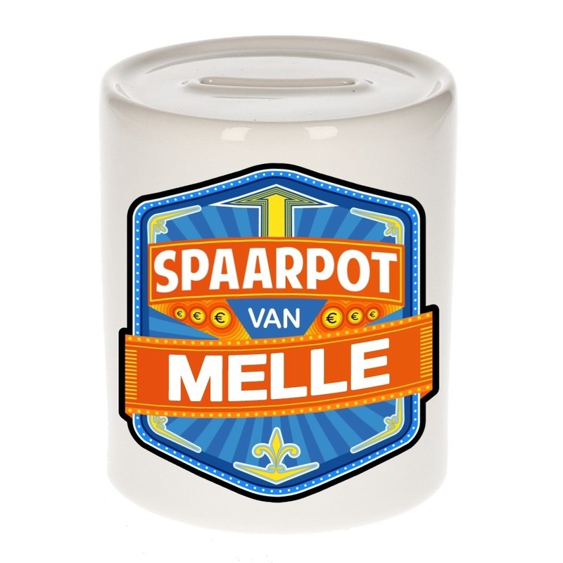 Bellatio Decorations Kinder spaarpot voor Melle - keramiek - naam spaarpotten