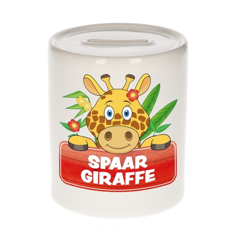 Bellatio Decorations Kinder spaarpot met spaar giraffe opdruk - keramiek - giraffes spaarpotten