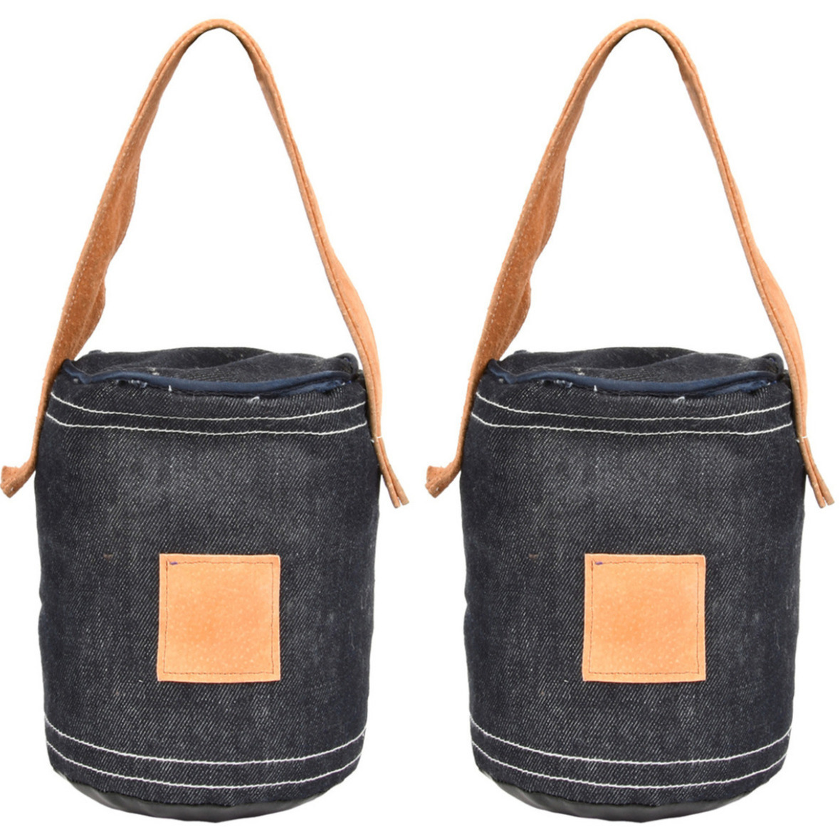 Best for Boots 2x Deurstoppers denim/jeans en leer 13 x 17 cm - 1,5 kg - Verzwaarde deurstopper - Woonaccessoires denim trend - Deurstoppers voor binnen - Blauw