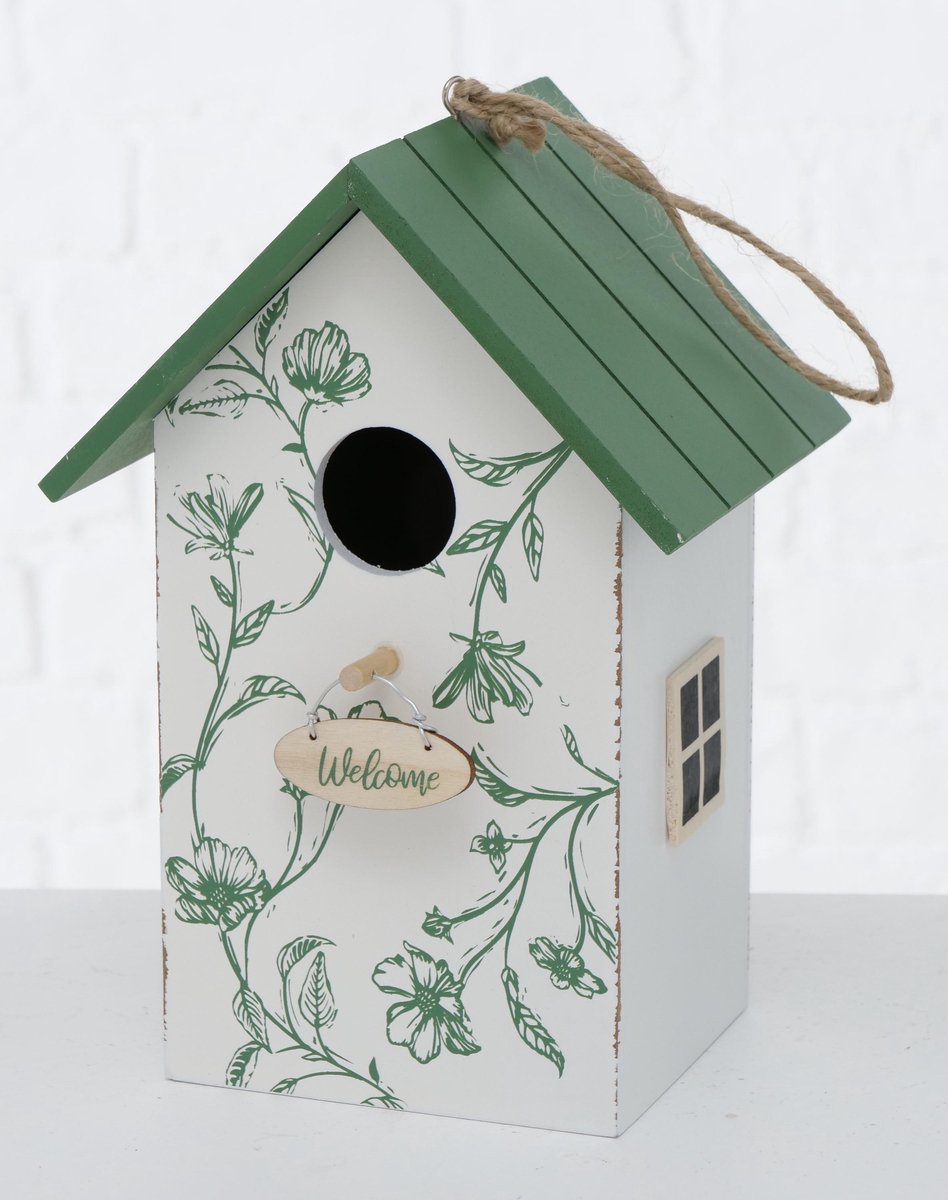 2x Vogelhuisje/nestkastjes wit/groen hout 22 cm - Vogelhuisjes tuindecoraties