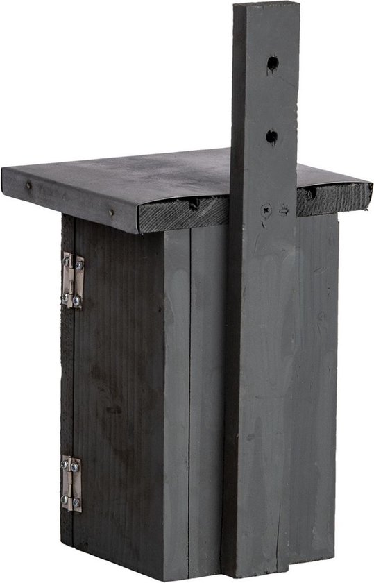 Houten grijze vogelhuisje/nestkastje winterkoning - Tuindecoratie vogelnest nestkast vogelhuisjes - tuindieren - Grijs